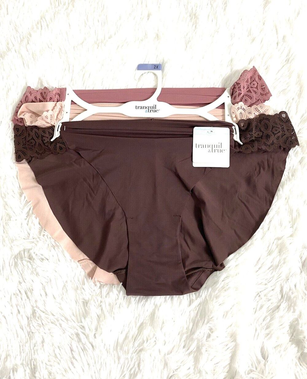 Tranquil & True Bikini Plus Size 2X Women's Lace Panties 3 Pack Brown Pink